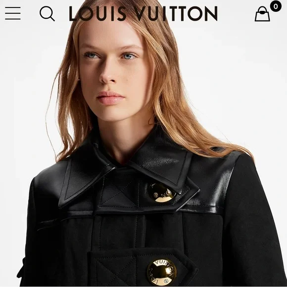 Louis Vuitton Leather Accent Snap Button Coat - Picture 5 of 6